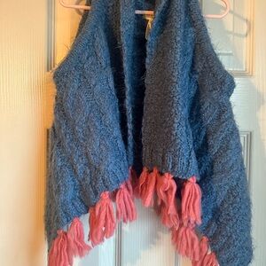 Matilda Jane Blue Knit Vest with Pink Fringe